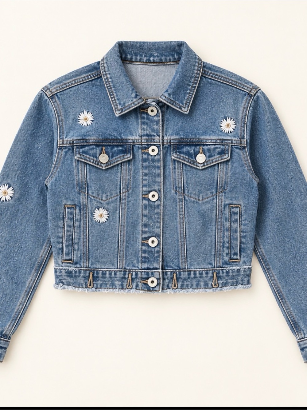 abercrombie kids Light Blue Denim Jacket with Daisy Embroidery